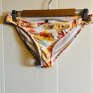 Tahiti Floral Hipster Bikini Bottom - White with Yellow & Orange Print size L